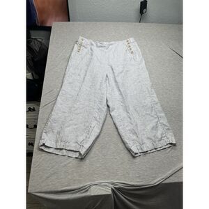 J‎ Jill Womens Love Linen Candy Stripe Side Button Elastic Waist Linen Capri PXL